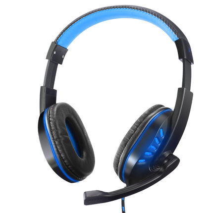 Stereo Gaming Headset with LED Light, Noise Isolation, Soft Memory Earmuffs, Mic, 3.5mm Plug, USB, 6.56ft Cord - PS4 Xbox - Blue