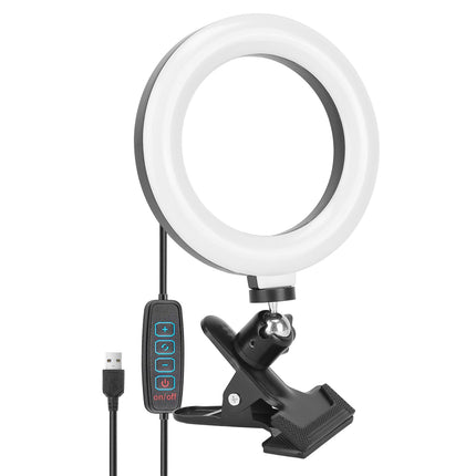 6.3in USB Powered LED Ring Light with Clip - 3 Light Modes, Dimmable - Perfect for Live Stream, Makeup, Photography - Black