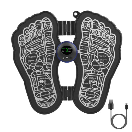 USB Rechargeable Foot Massager - 6 Modes, Acupressure Mat, Circulation Massage Pad - Black