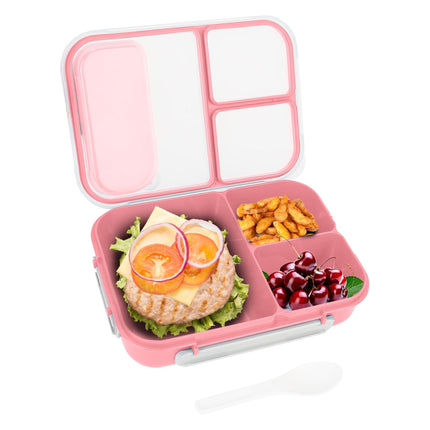 Leak-proof Lunch Box with 3 Compartments - Portable Food Storage - Pink
